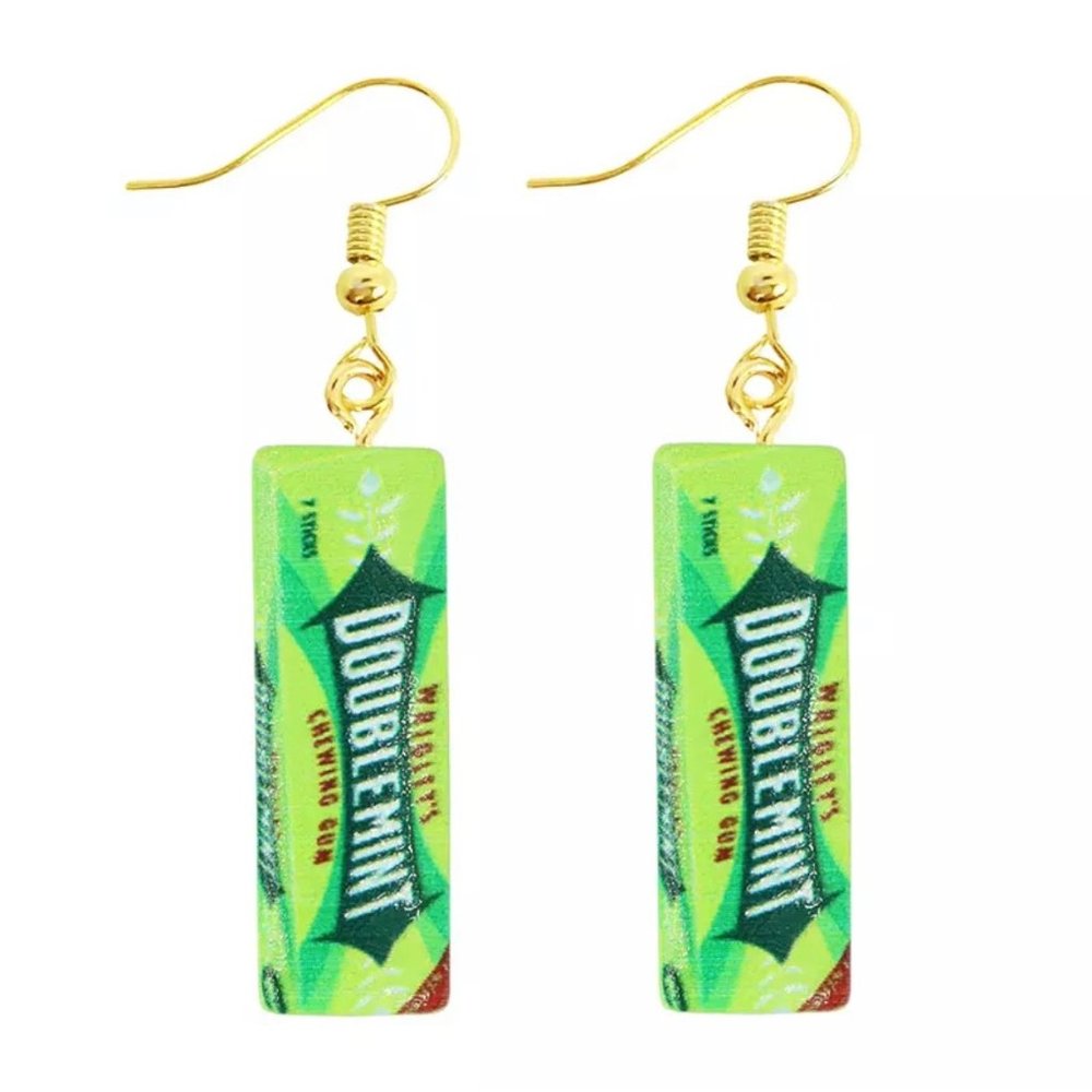Wrigley's Doublemint Gum Novelty Funny Cute Clay Drop Earrings NEW